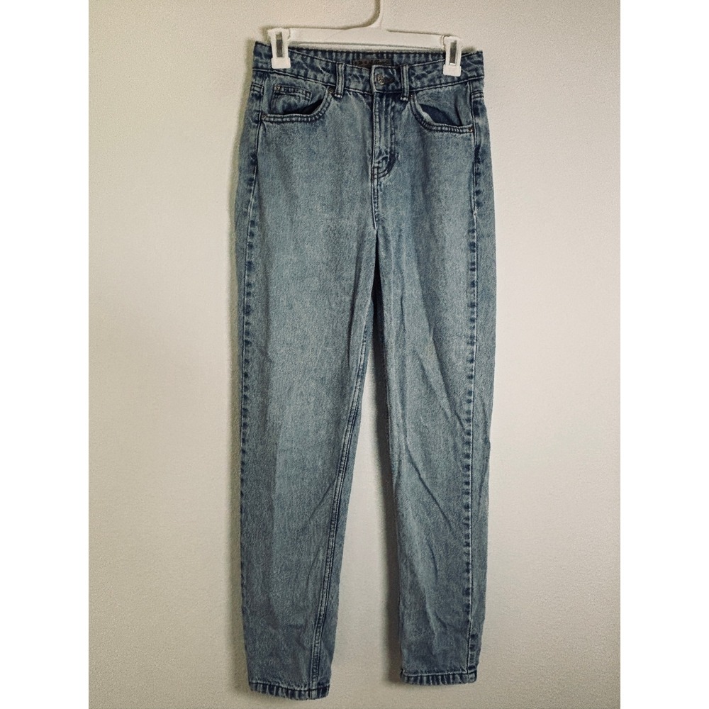 Denim & Co High Waisted Mom Jeans Light Wash Acid Tapered Leg Size 4 US